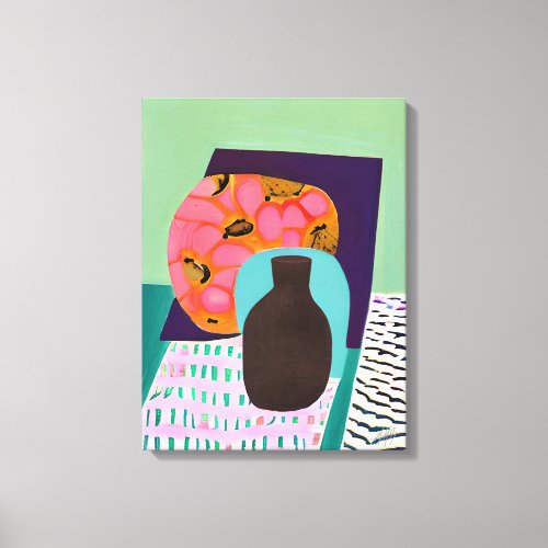 Abstact Vase and Table Setting in Aqua and Orange  Canvas Print