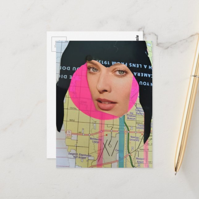 Abstact Woman With Black Hair Collage Postcard (Front/Back In Situ)