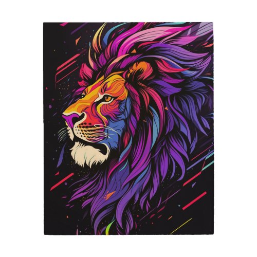 Abstarct lion with bright colors wood wall art