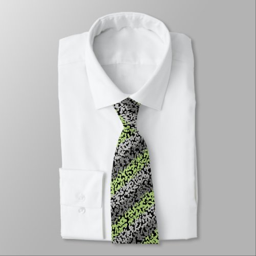 Abstrac pixelated green grey black stripes pattern neck tie