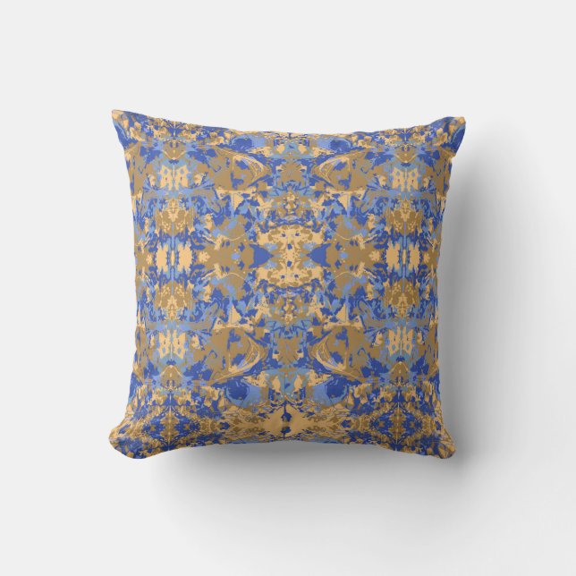 Abstrack Blue Yellow Exclusive Pattern Throw Pillow (Front)