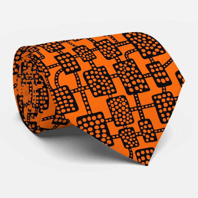 Abstract 041113 - Black on Orange Neck Tie (Rolled)