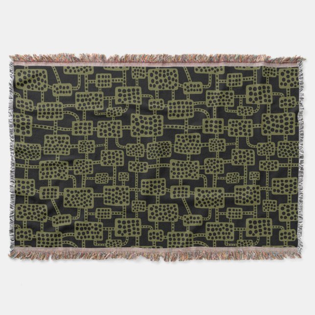Abstract 041113 - Deep Olive on Black Throw Blanket (Front)