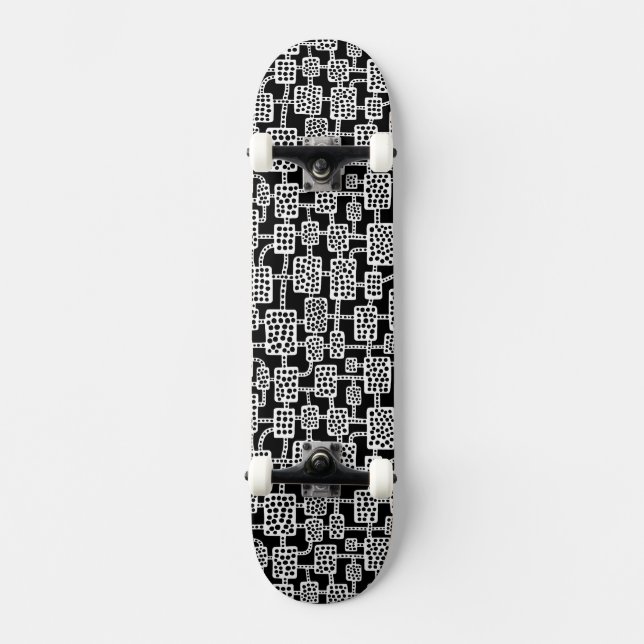 Abstract 041113 - White on Black Skateboard Deck (Front)