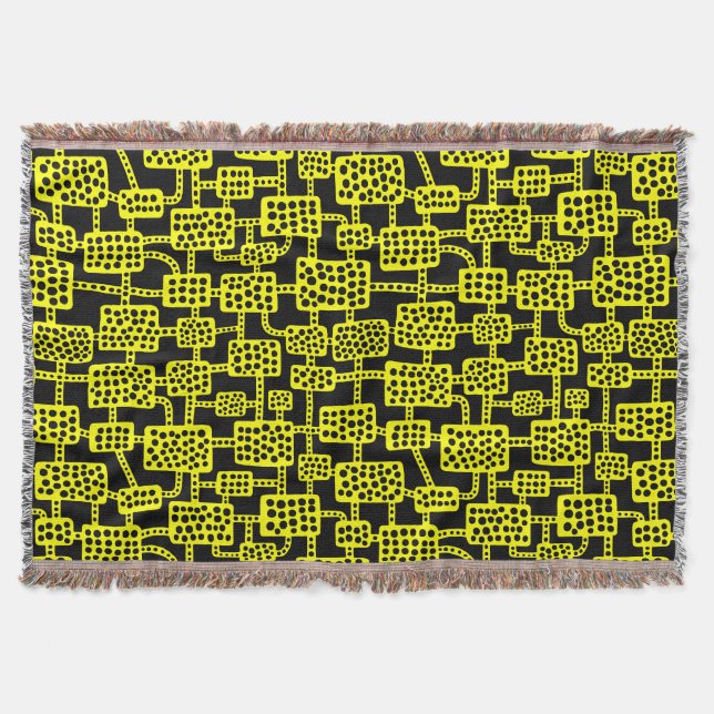 Abstract 041113 - Yellow on Black Throw Blanket (Front)