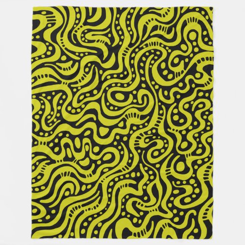 Abstract 041211 _ Banana Yellow on Black Fleece Blanket