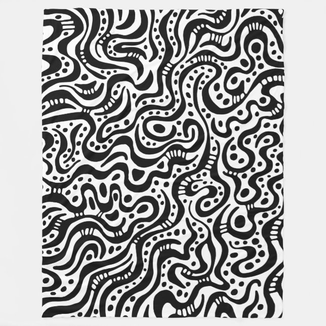 Abstract 041211 - Black on White Fleece Blanket (Front)