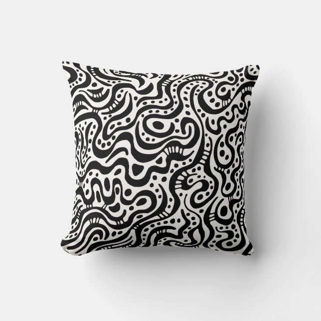 Abstract 041211 - Black on White Throw Pillow (Front)