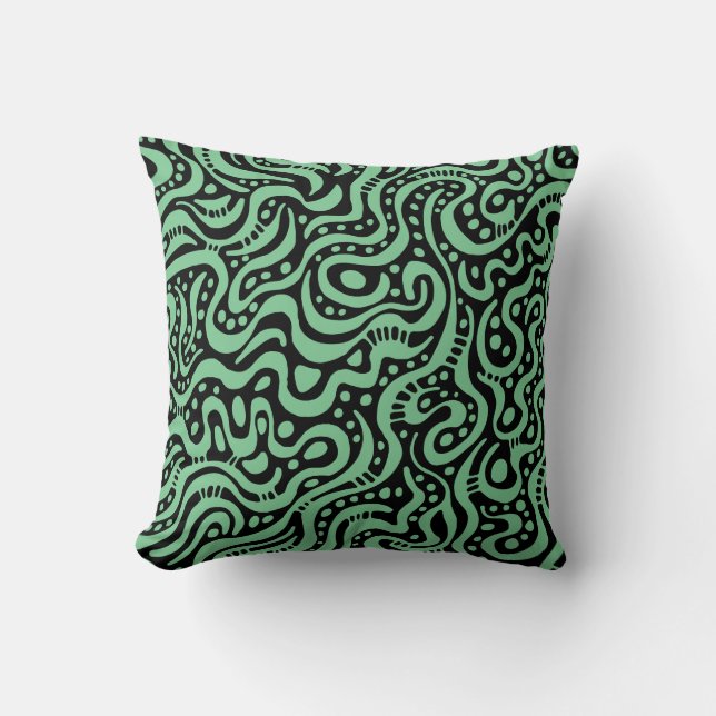 Abstract 041211 - Faded Green on Black Throw Pillow (Front)