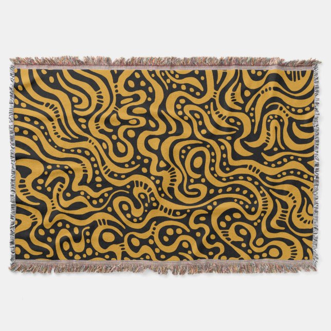 Abstract 041211 - Gold Colour on Black Throw Blanket (Front)