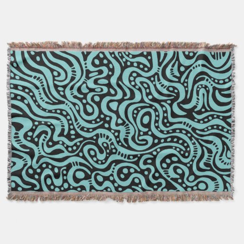 Abstract 041211 _ Light Blue Green on Black Throw Blanket