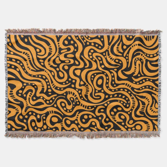 Abstract 041211 - Light Orange on Black Throw Blanket (Front)