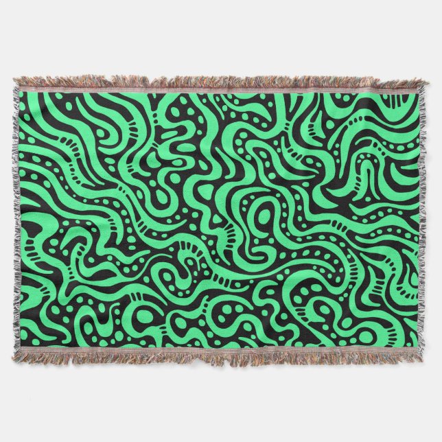 Abstract 041211 - Mint Green with Black Throw Blanket (Front)
