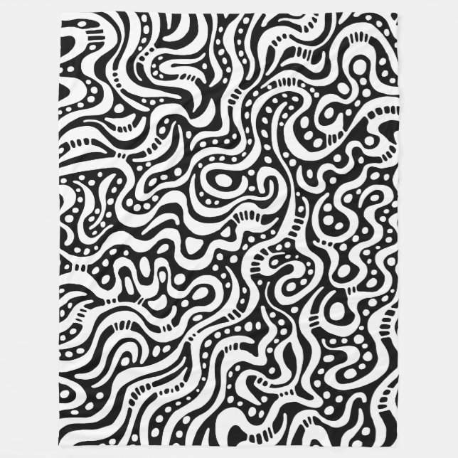 Abstract 041211 - White on Black Fleece Blanket (Front)