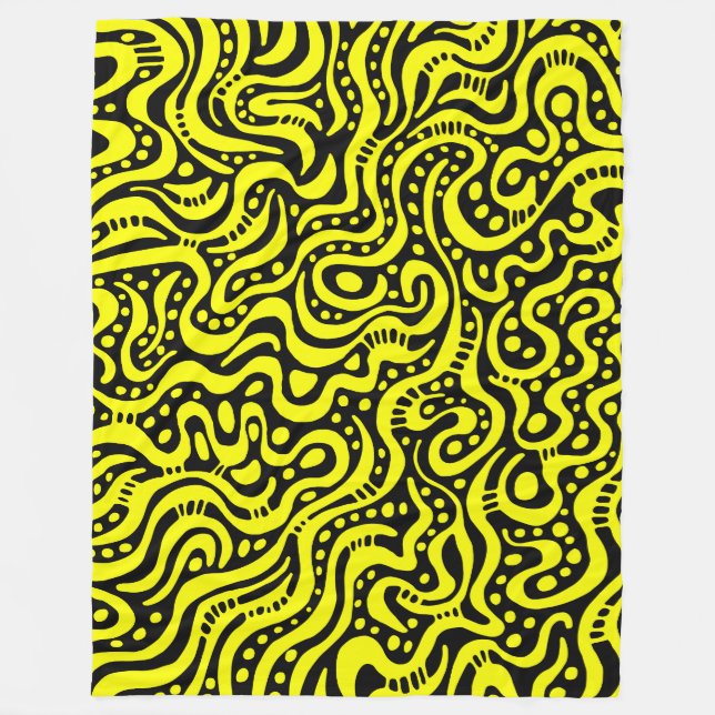 Abstract 041211 - Yellow on Black Fleece Blanket (Front)