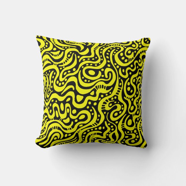 Abstract 041211 - Yellow on Black Throw Pillow (Front)