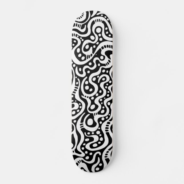 Abstract 041211v3 - White on Black Skateboard Deck (Front)