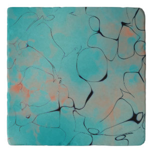Abstract 10 Sea-green, Orange, Black Accents Trivet