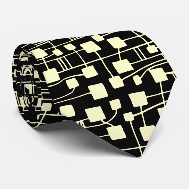 Abstract 111211 - Cream on Black Neck Tie (Rolled)