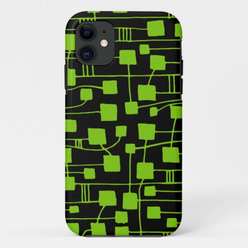 Abstract 111211 _ Martian Green on Black iPhone 11 Case