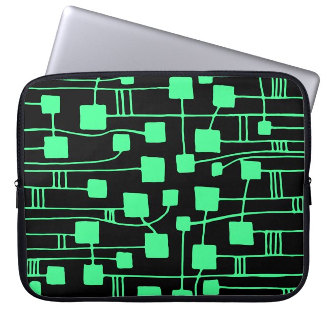 Abstract 111211 - Mint Green on Black Laptop Sleeve (Front)