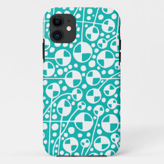 Abstract 130112 v5 White on Aqua iPhone 11 Case