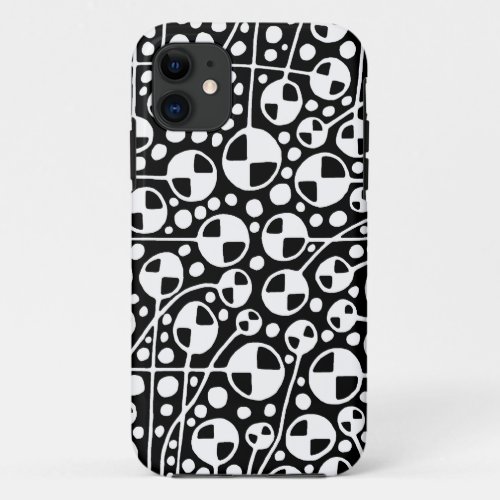 Abstract 130112 v5 White on Black iPhone 11 Case