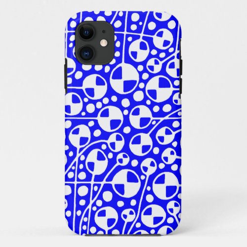 Abstract 130112 v5 White on Blue iPhone 11 Case