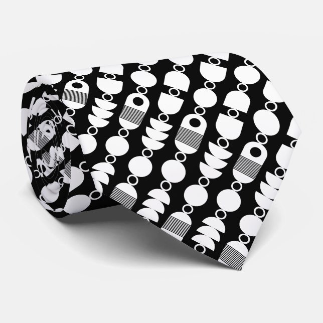 Abstract 140823 - White on Black Neck Tie (Rolled)