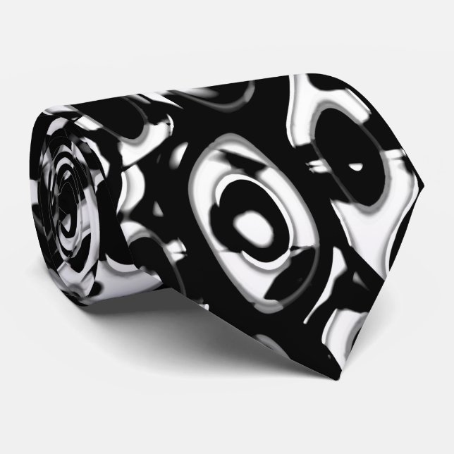 Abstract 190819 - 02 - Black and White Neck Tie (Rolled)