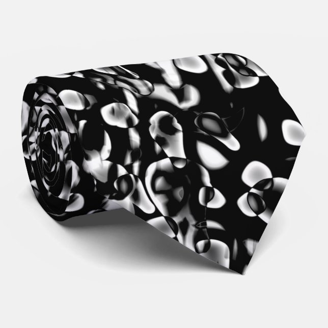 Abstract 190819 - 09 - Black and White Neck Tie (Rolled)