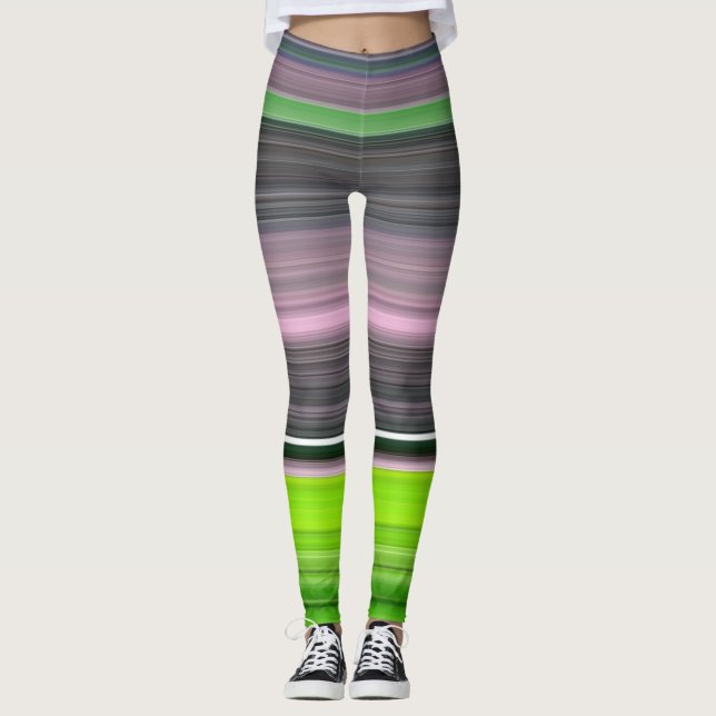 Abstract #1: Lime and gray Leggings (Front)