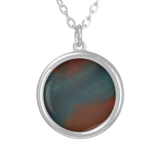 Abstract 1: reds and blues silver plated necklace (Front)