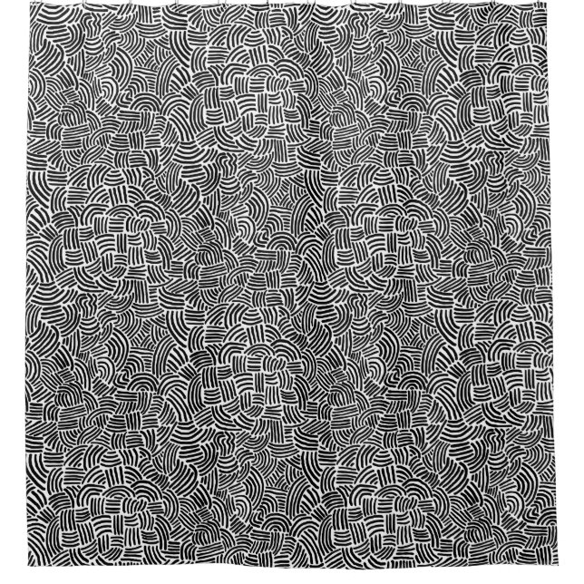 Abstract 200923 - Black on White Shower Curtain (Front)