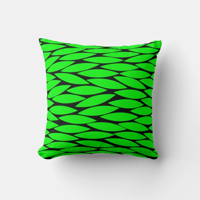 Abstract 250713 - Green on Black Throw Pillow (Front)