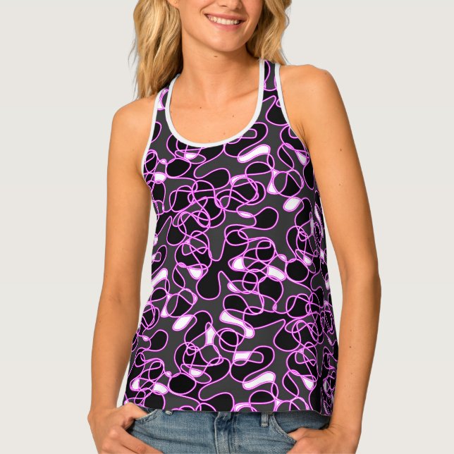 Abstract 290523 Black, Magenta and White Tank Top (Front)