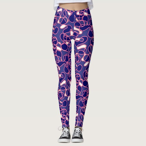 Abstract 290523 Deep Navy Red and White Leggings