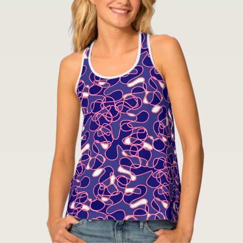 Abstract 290523 Deep Navy Red and White Tank Top