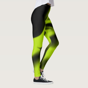 Abstract 3 in Black and Lime Green Leggings