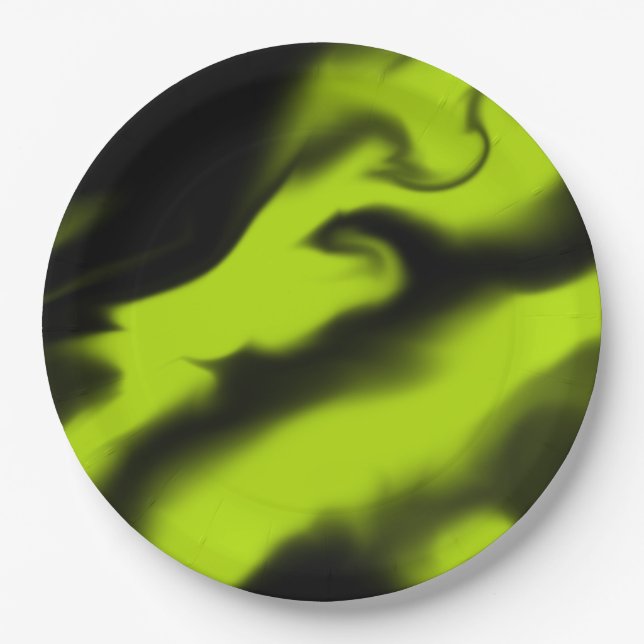 Abstract 3 in Black and Lime Green  Paper Plates (Front)