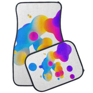 Abstract 3d colorful gradient drops liquid on whit car floor mat
