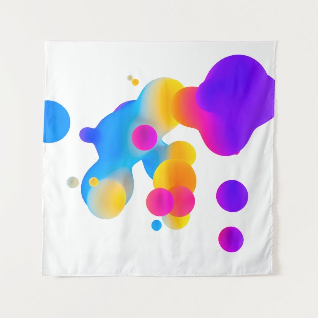 Abstract 3d colorful gradient drops liquid on whit tapestry (Front)