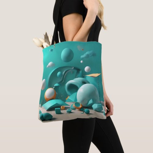 Abstract 3D Flying Objects on Vivid Teal Backround Tote Bag
