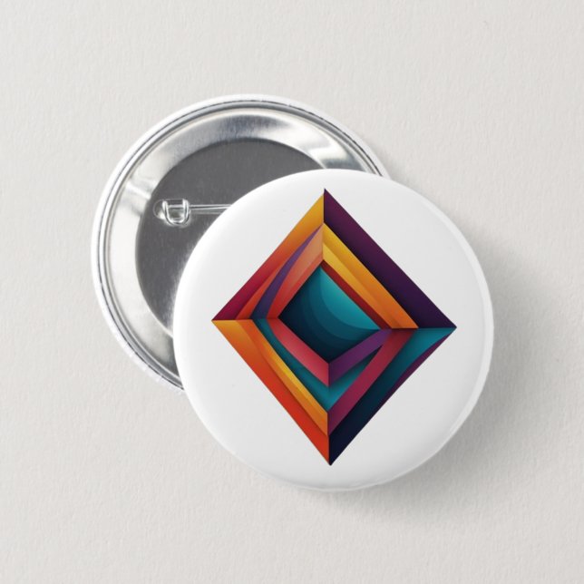 Abstract 3D Geometric Diamond Gradient Art Button (Front & Back)