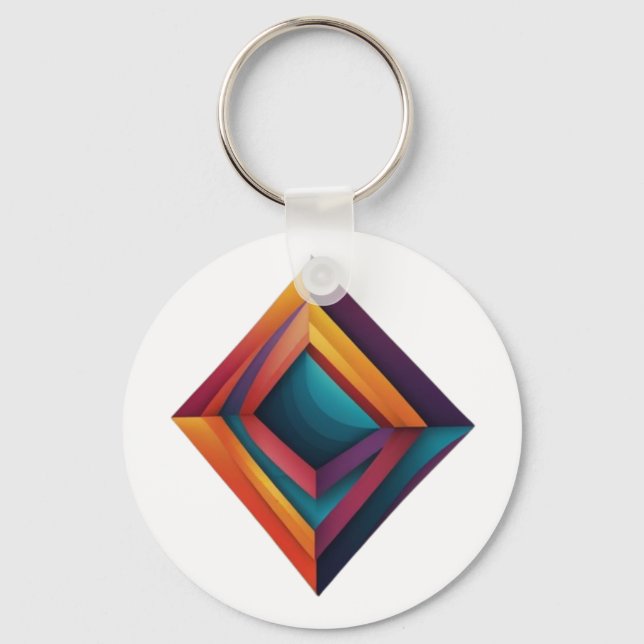 Abstract 3D Geometric Diamond Gradient Art Keychain (Front)