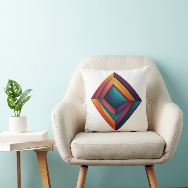 Abstract 3D Geometric Diamond Gradient Art Throw Pillow (Chair)