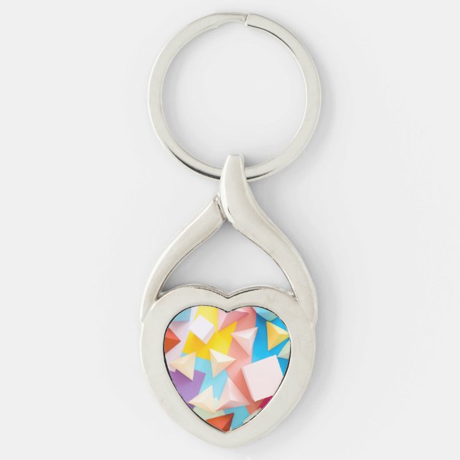 Abstract 3D Geometric Low Poly Colorful Pattern Keychain (Front)