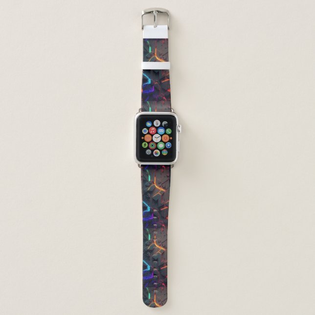 Abstract 3D Neon Geometric Art  Futuristic Digital Apple Watch Band (Front)