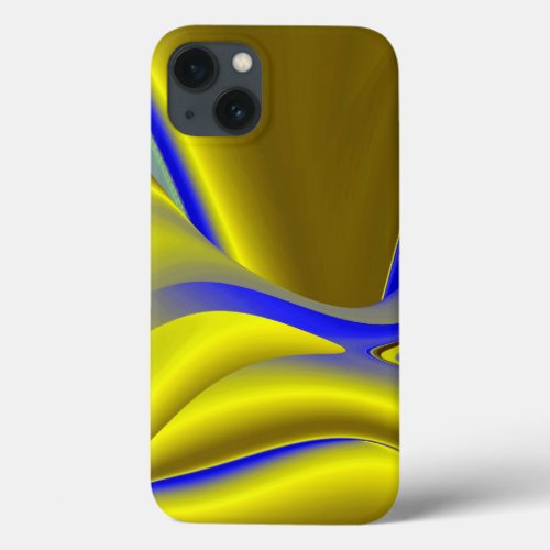 Abstract 3D Rainbow Art in gold yellow and blue iPhone 13 Case