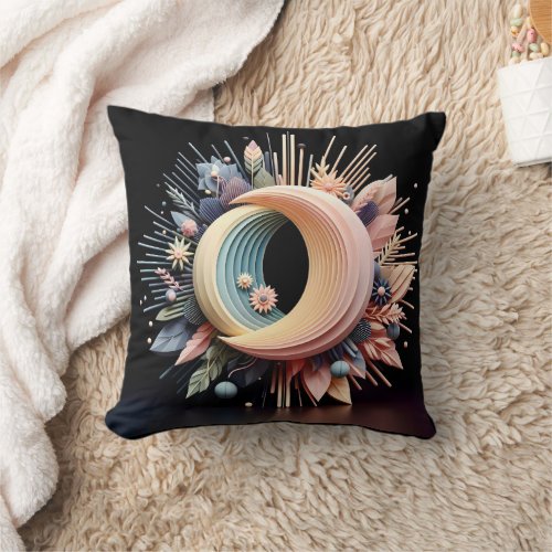 Abstract 3D Shape Half Moon Flowers Pastel Colors Throw Pillow